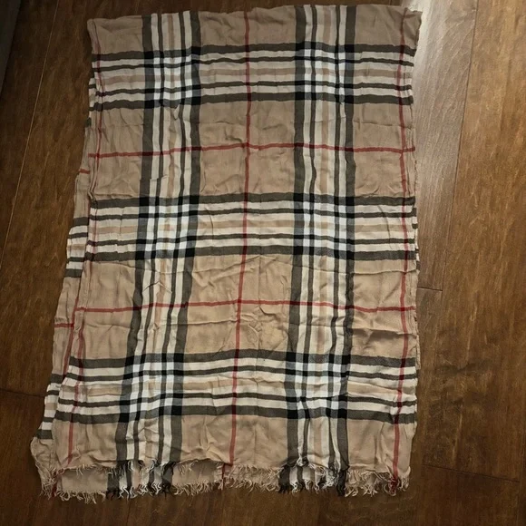 Plaid Tan and Red Scarf - Picture 2 of 2